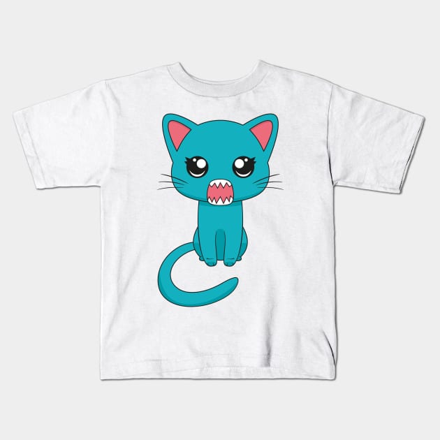 Cute Kawaii Cat Kids T-Shirt by LunaticStreetwear